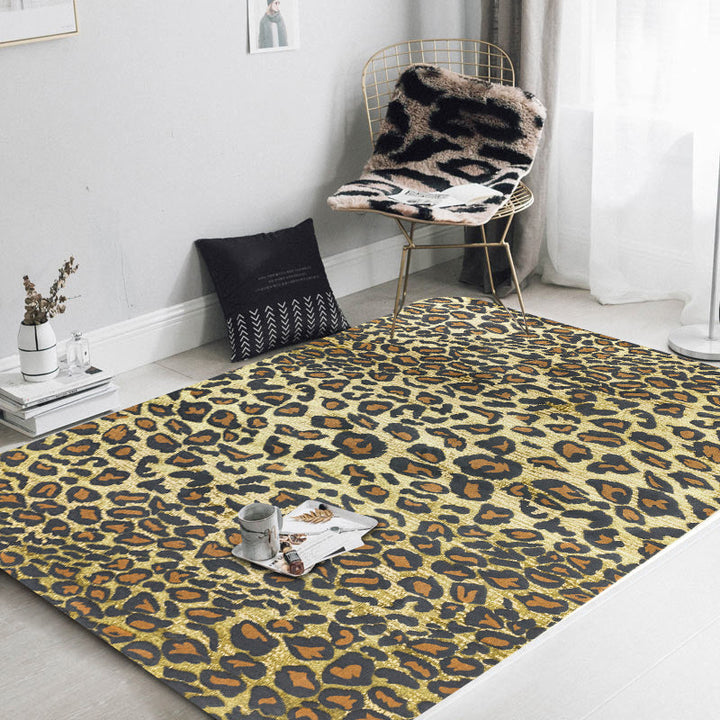 Funky Leopard Pattern Rug Yellow Novelty Rug Polyester Washable Non-Slip Bottom Living Room Rug | Bowlift