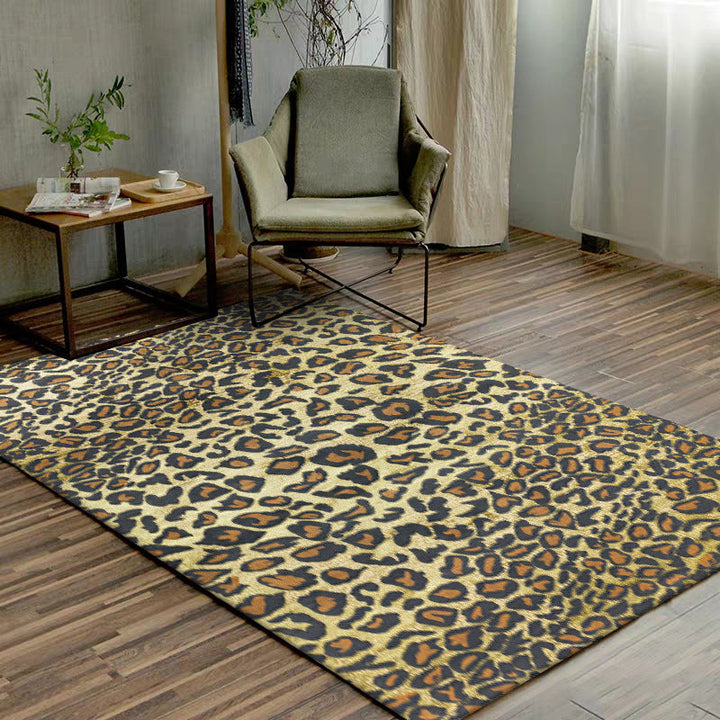 Funky Leopard Pattern Rug Yellow Novelty Rug Polyester Washable Non-Slip Bottom Living Room Rug | Bowlift