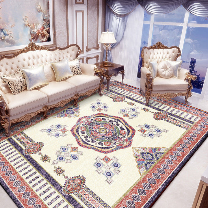 Beige and Red Vintage Carpet Polyester Medallion Pattern Carpet Washable Non-Slip Backing Carpet for Living Room | Bowlift