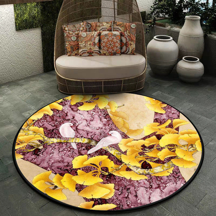 BowLift | Retro Apricot Leaf Pattern Rug with Bird Yellow and Pink Traditional Rug Polyester Washable Non-Slip Back Rug for the Bedroom