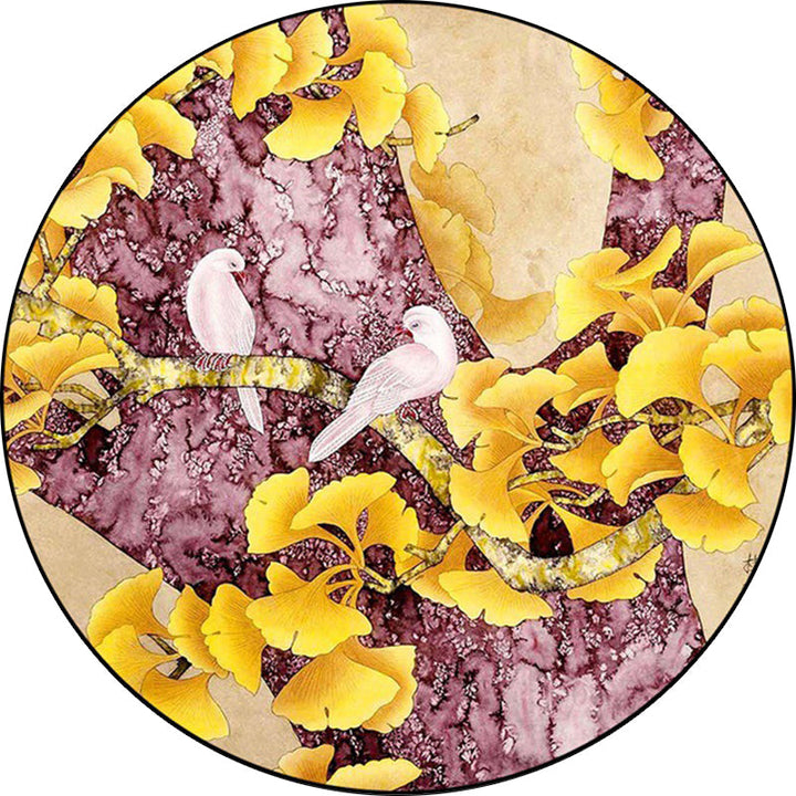 BowLift | Retro Apricot Leaf Pattern Rug with Bird Yellow and Pink Traditional Rug Polyester Washable Non-Slip Back Rug for the Bedroom
