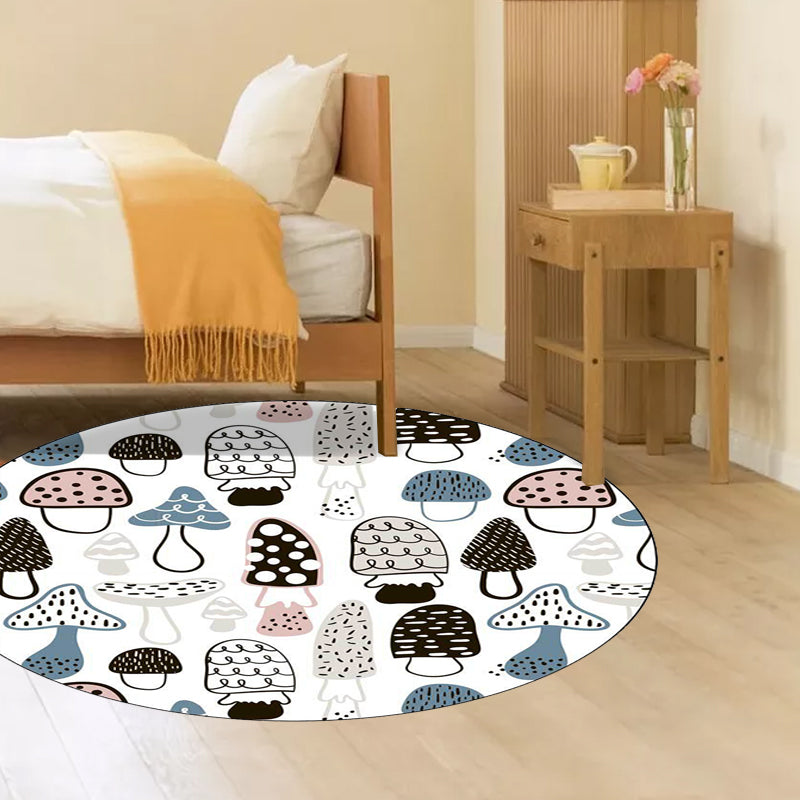 BowLift | Children's Bedroom Rug in White Botanical Mushroom Print Rug Polyester Non-Slip Back Washable Rug