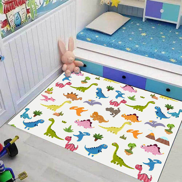 BowLift | Stylish children's rug in white animal dinosaur leaf tree pattern rug polyester non-slip rug for the children's room
