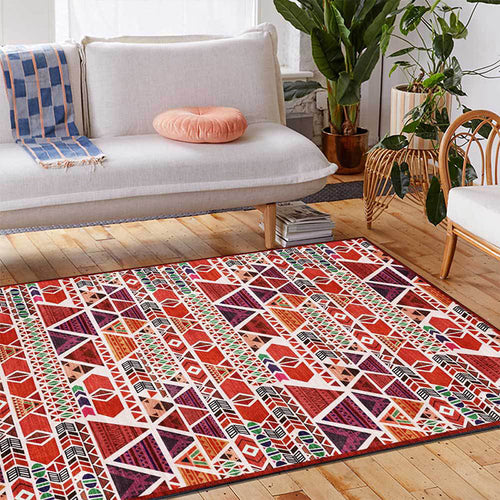 BowLift | Unique geometric pattern rug Red Vintage rug Polyester Washable Anti-slip mat rug for the bedroom
