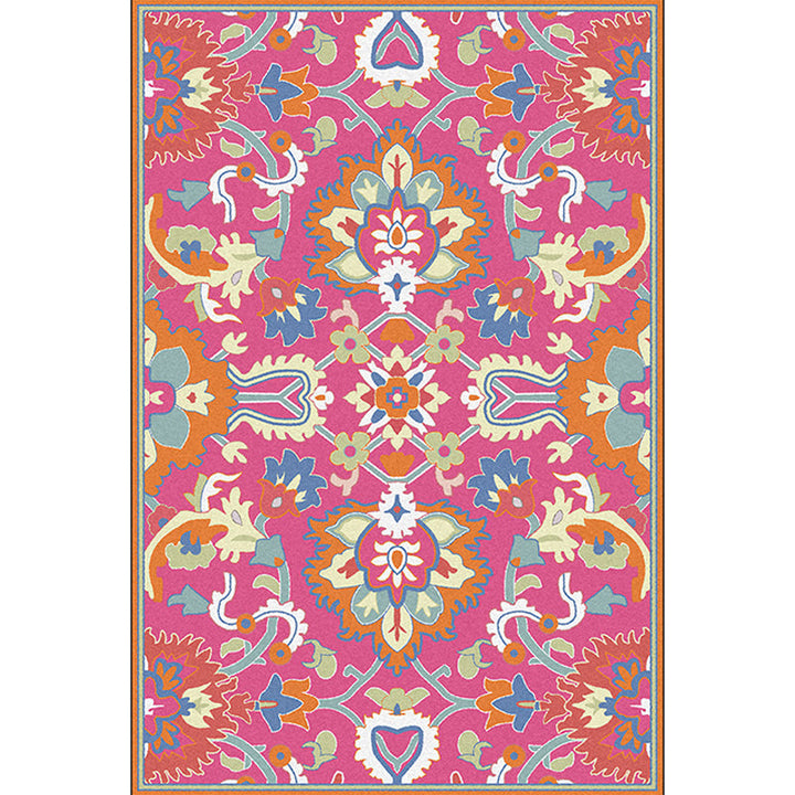 BowLift | Mediterranean Flower Pattern Carpet Pink Polyester Carpet Machine Washable Non-Slip Area Rug for Living Room