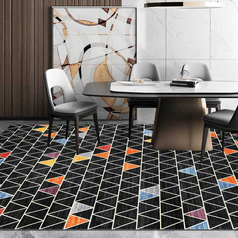 Black Multicolored Carpet Polyester Geometric Print Carpet Washable Non-Slip Back Carpet for the Living Room | Bowlift