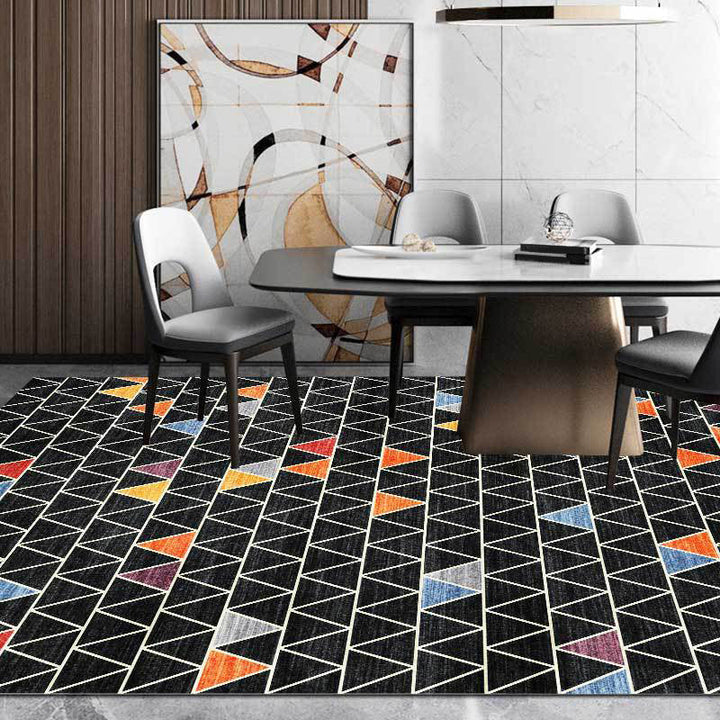 Black Multicolored Carpet Polyester Geometric Print Carpet Washable Non-Slip Back Carpet for the Living Room | Bowlift