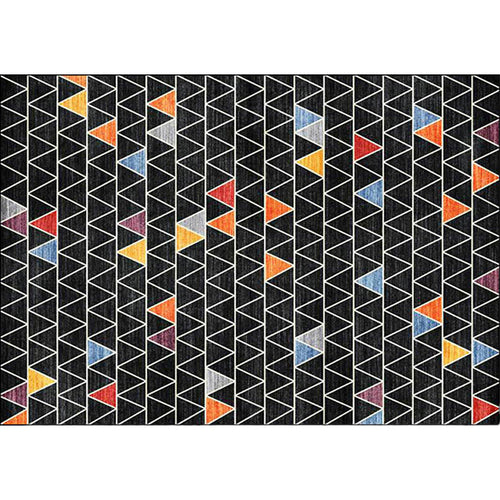Black Multicolored Carpet Polyester Geometric Print Carpet Washable Non-Slip Back Carpet for the Living Room | Bowlift