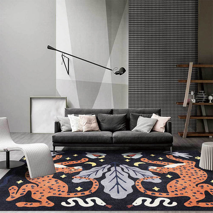 Stylish animal pattern rug gray and blue Nordic rug polyester washable non-slip back rug for the living room | Bowlift