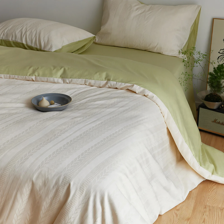 Cotton bedding set, 4-piece, jacquard pattern