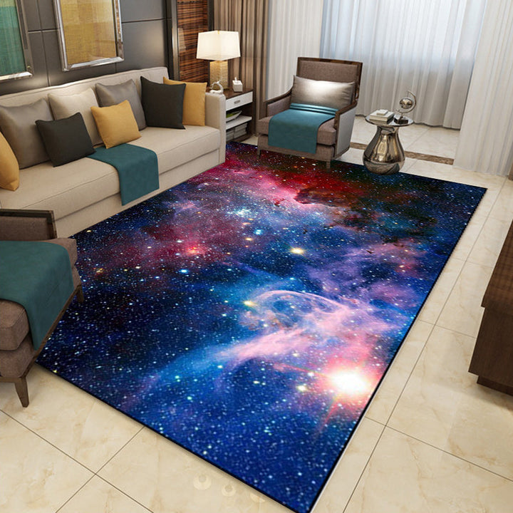 Modern living room rug in blue Excessive fog-print rug Polyester pet-friendly washable area rug | Bowlift