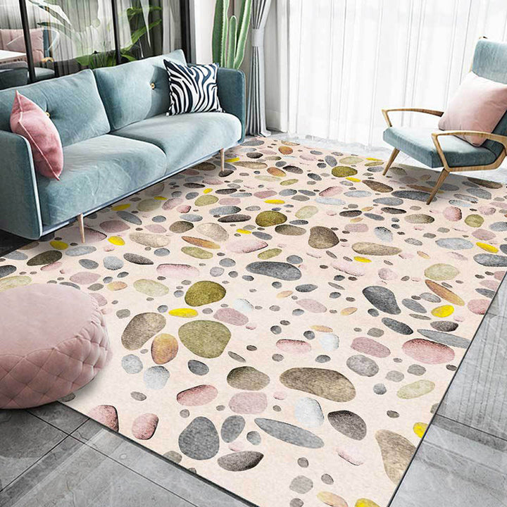 Pink Bedroom Carpet Modern Stone Pattern Area Rug Polyester Non-Slip Back Washable Rug | Bowlift