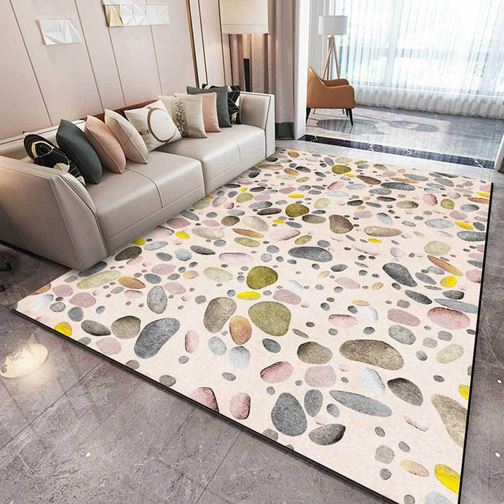 Pink Bedroom Carpet Modern Stone Pattern Area Rug Polyester Non-Slip Back Washable Rug | Bowlift