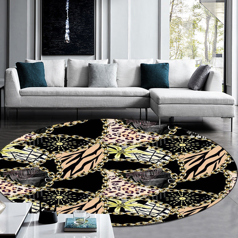 Black Bedroom Carpet Modern Chain Leopard Lines Pattern Area Rug Polyester Non-Slip Back Washable Rug | Bowlift