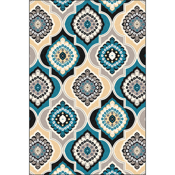 BowLift | Classic Floral Pattern Rug Blue Vintage Rug Polyester Washable Non-Slip Mat Rug for Bedroom