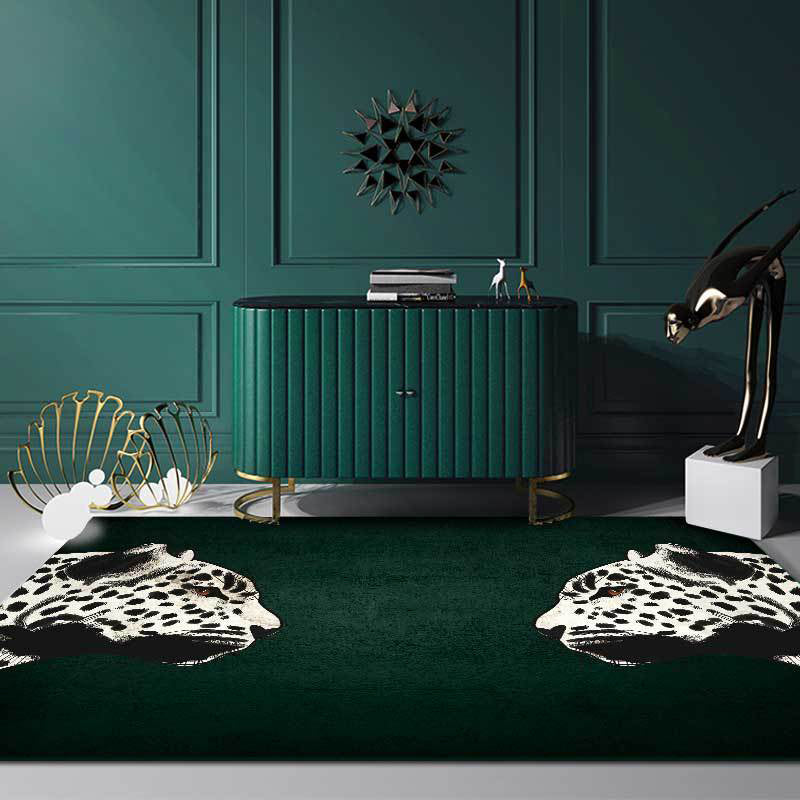 BowLift | Funky Cheetah Pattern Rug Dark Green New Rug Polyester Washable Non-Slip Back Rug for the Living Room