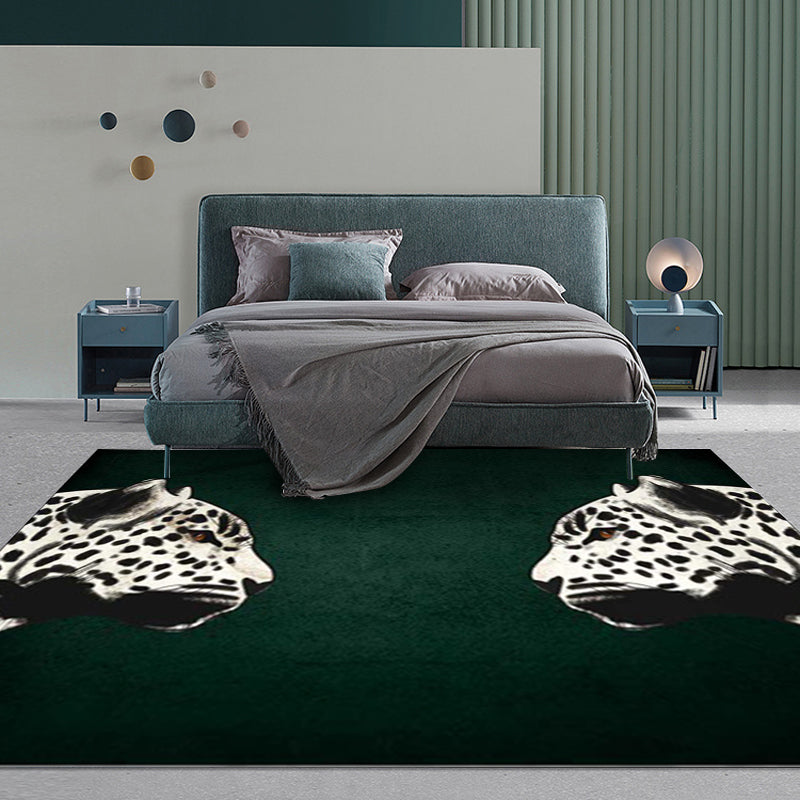 BowLift | Funky Cheetah Pattern Rug Dark Green New Rug Polyester Washable Non-Slip Back Rug for the Living Room