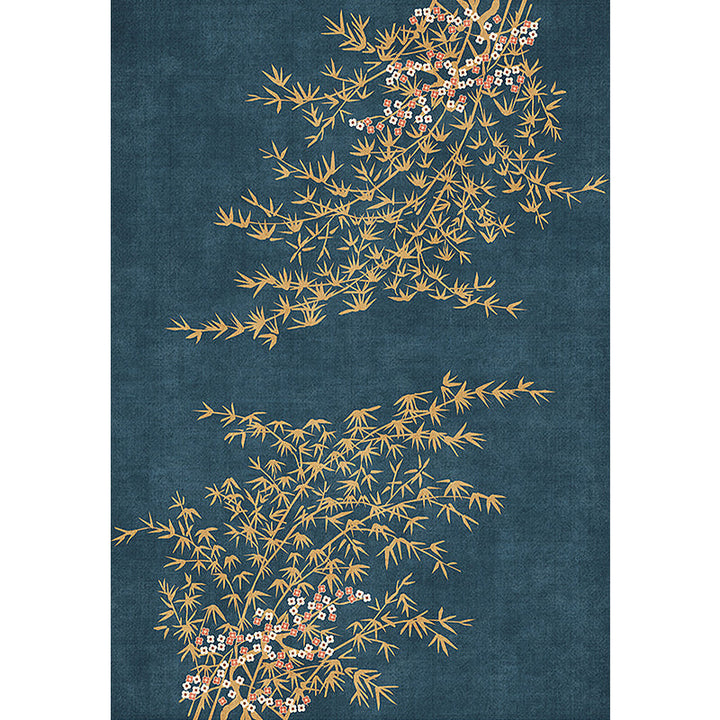BowLift | Retro Leaf Pattern Rug Navy Oriental Rug Polyester Washable Non-Slip Back Rug for Bedroom