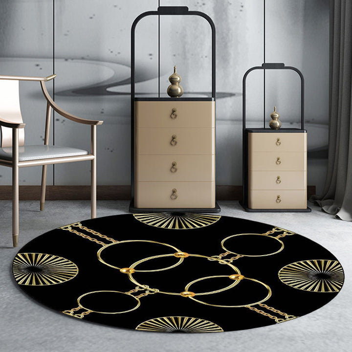 Modern rug for the living room in white and black chain circle print rug polyester machine washable non-slip rug | Bowlift