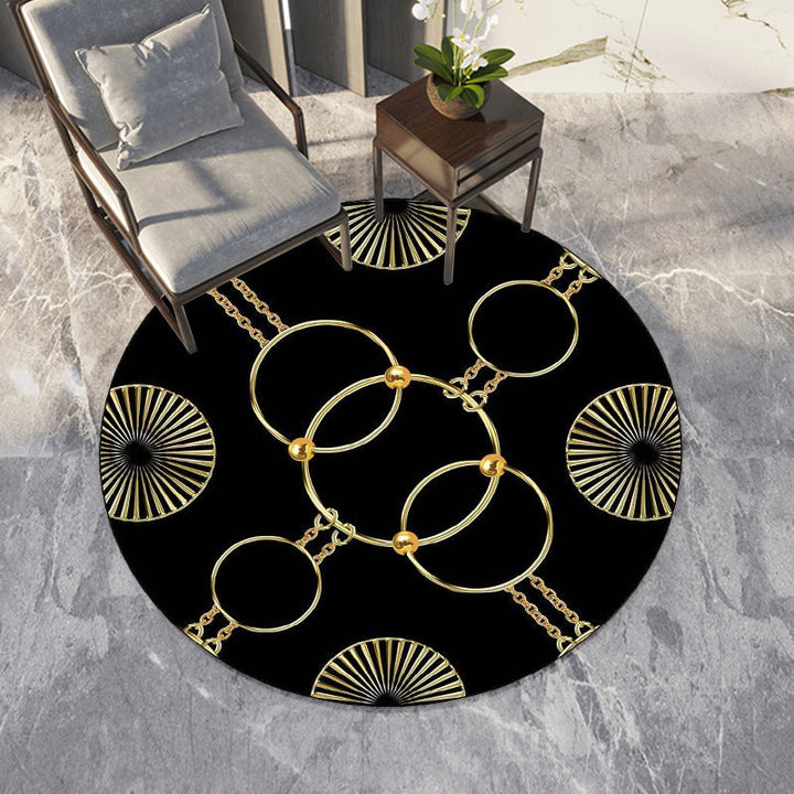 Modern rug for the living room in white and black chain circle print rug polyester machine washable non-slip rug | Bowlift