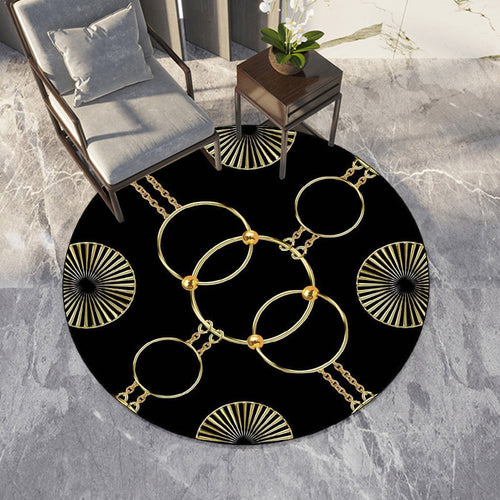 Modern rug for the living room in white and black chain circle print rug polyester machine washable non-slip rug | Bowlift