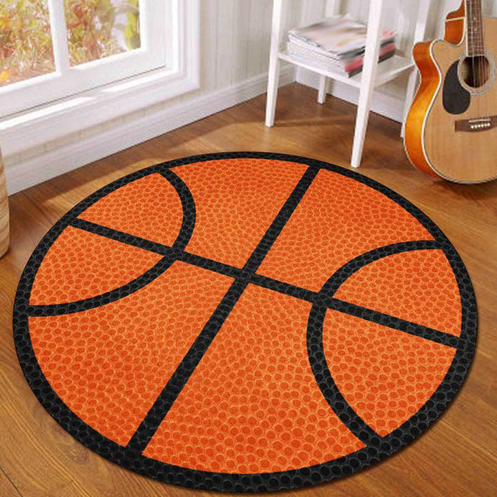 BowLift | Simple Kids Rug in Orange Sports Basketball Pattern Rug Polyester Washable Carpet for Kids Room