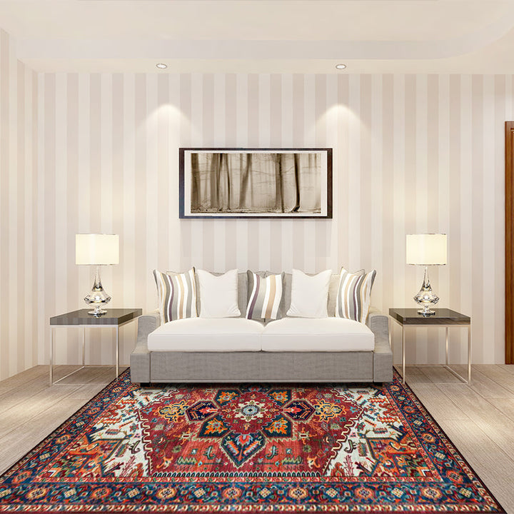 Retro medallion pattern carpet Red Persian rug Polyester machine washable non-slip rug for the bedroom | Bowlift