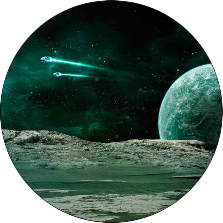 Nordic modern rug in green space planet spaceship pattern rug polyester pet-friendly rug for home decor | Bowlift