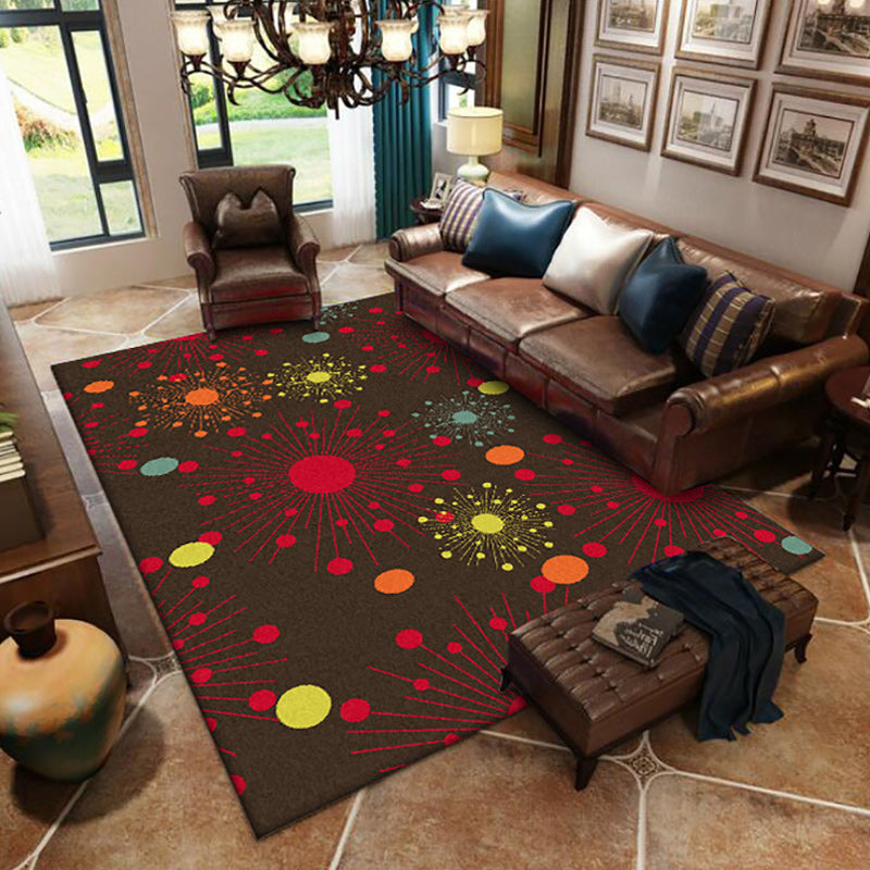 Modern living room carpet in brown with dots striped pattern carpet polyester non-slip backing rug for the area | Bowlift