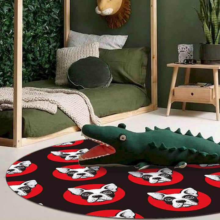 BowLift | Kids Bedroom Rug in Black Animal Dog Dots Print Rug Polyester Stain Resistant Pet Friendly Area Rug
