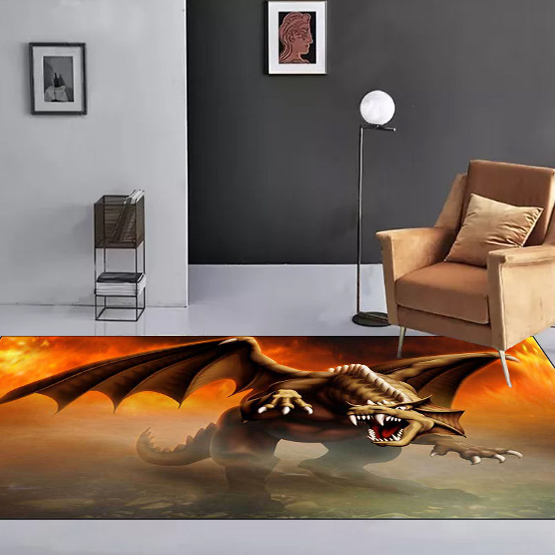 New Arrival Dinosaur Pattern Rug Red Polyester Rug Machine Washable Non-Slip Area Rug for Bedroom | Bowlift