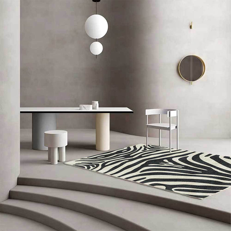 Contemporary Zebra Stripe Rug Black and White Polyester Rug Machine Washable Non-Slip Rug for the Bedroom | Bowlift