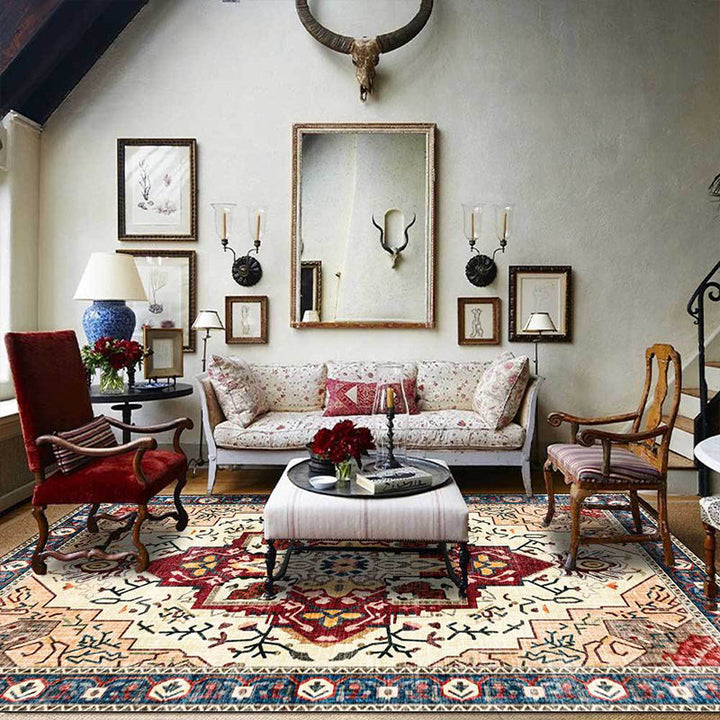Moroccan medallion print rug Light brown Polyester rug Machine washable Non-slip rug for the living room | Bowlift