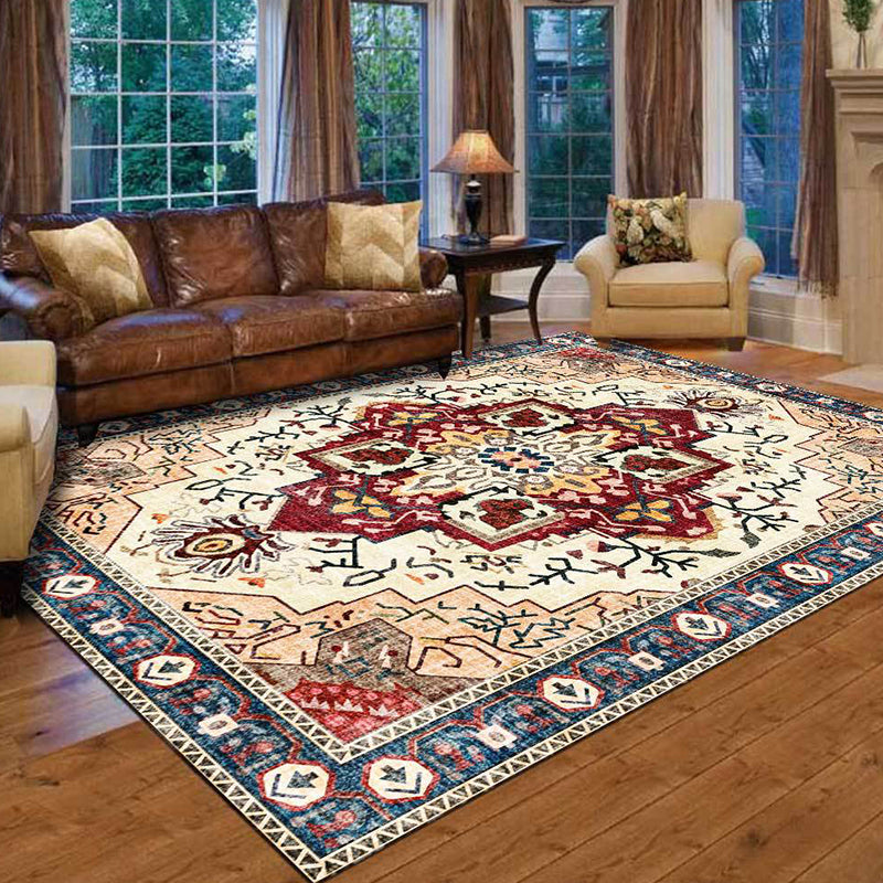 Moroccan medallion print rug Light brown Polyester rug Machine washable Non-slip rug for the living room | Bowlift