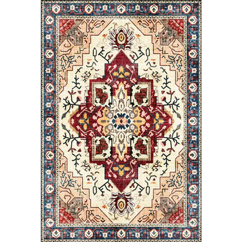 Moroccan medallion print rug Light brown Polyester rug Machine washable Non-slip rug for the living room | Bowlift