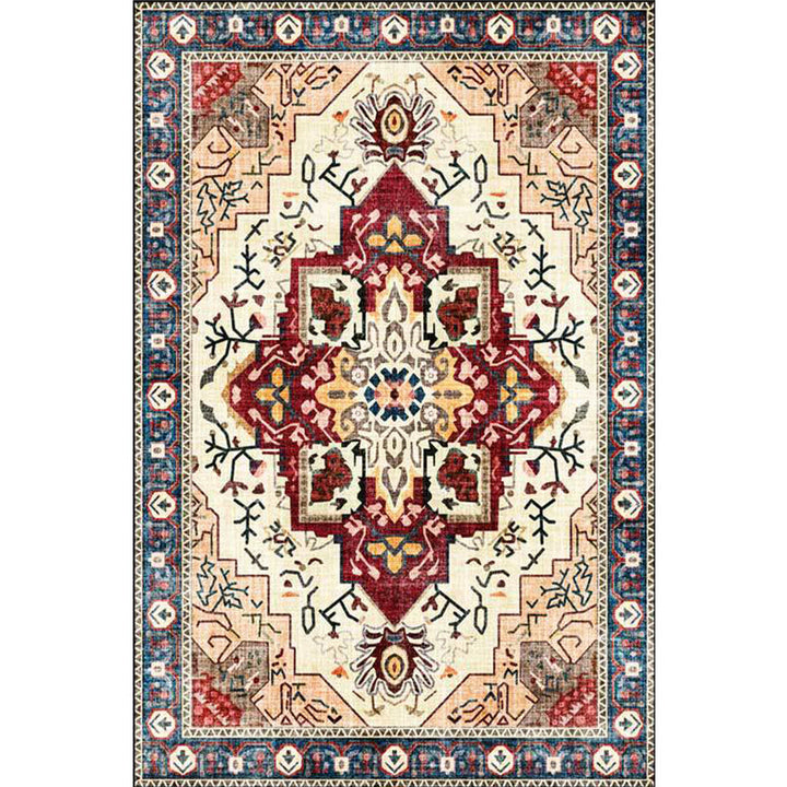 Moroccan medallion print rug Light brown Polyester rug Machine washable Non-slip rug for the living room | Bowlift