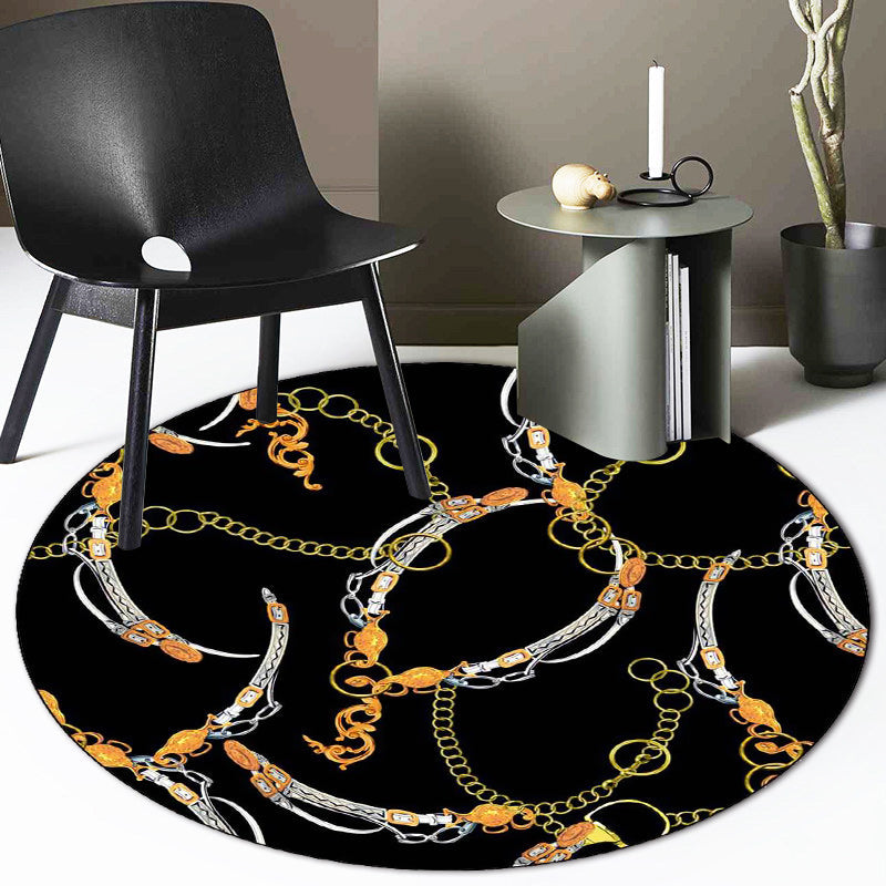 Casual modern rug in black chain belt pattern rug polyester machine washable non-slip rug for home decor | Bowlift