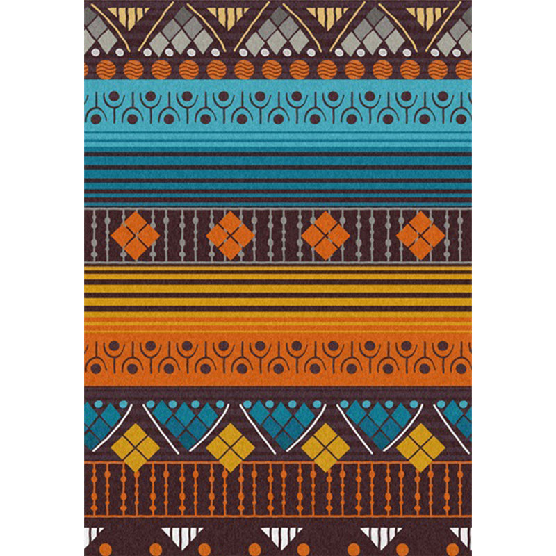 BowLift | Stamm geometric striped pattern rug brown and blue vintage rug polyester washable non-slip backing rug for bedroom