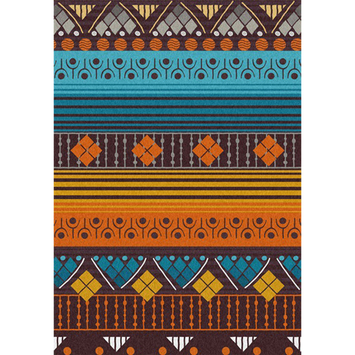 BowLift | Stamm geometric striped pattern rug brown and blue vintage rug polyester washable non-slip backing rug for bedroom