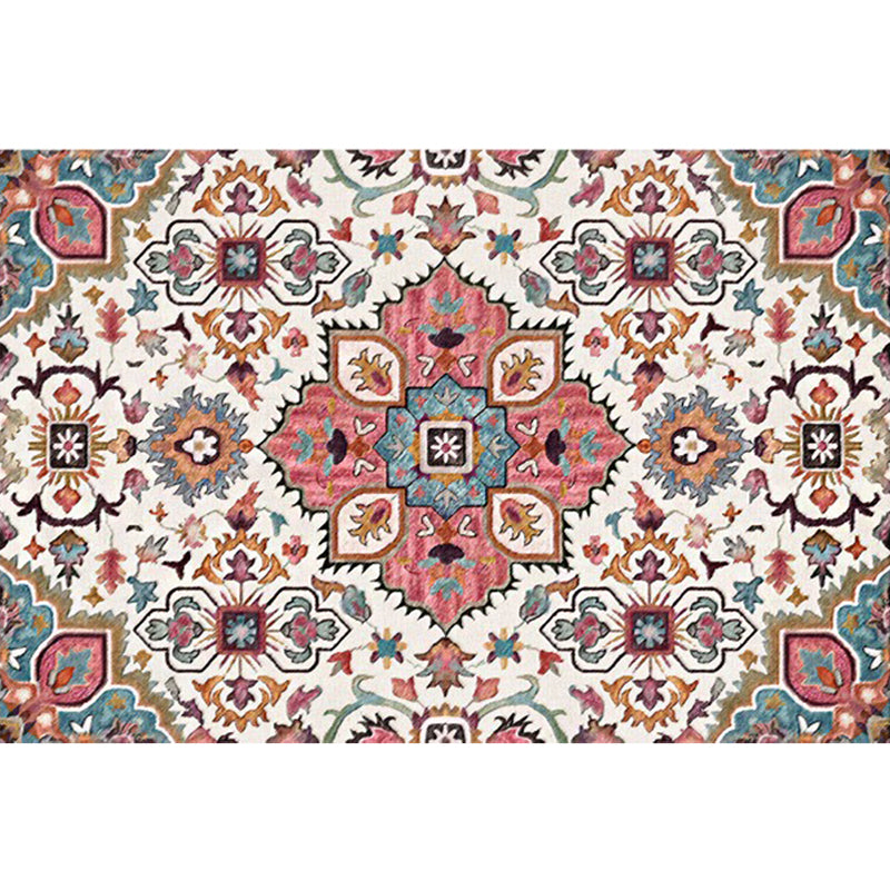 Pink Mediterranean Rug Polyester Floral and Medallion Pattern Rug Washable Non-Slip Back Mat Rug for the Living Room | Bowlift