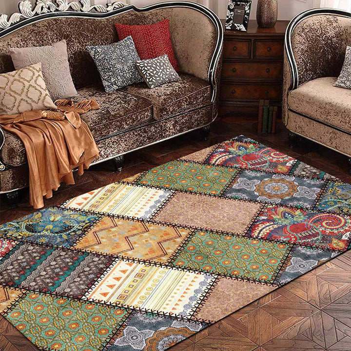 BowLift | Unique tribal pattern carpet red and gray vintage carpet polyester washable non-slip backing living room carpet for the bedroom