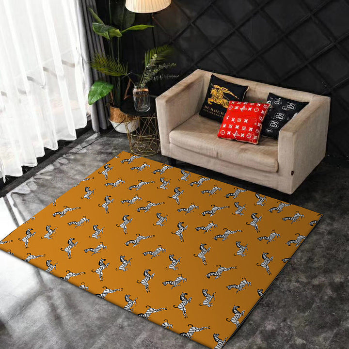 Unique zebra pattern rug orange slouch rug polyester washable non-slip bottom rug for the living room | Bowlift