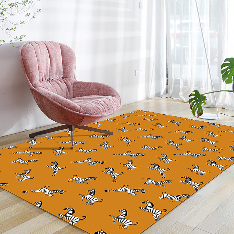 Unique zebra pattern rug orange slouch rug polyester washable non-slip bottom rug for the living room | Bowlift