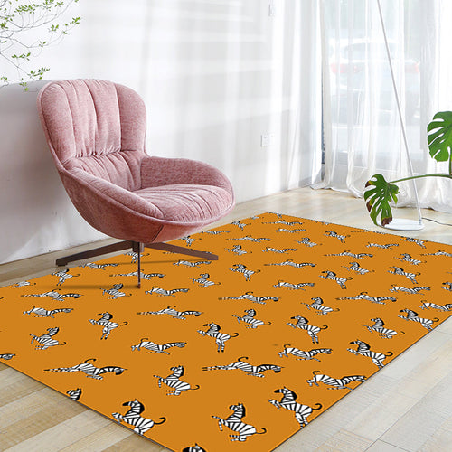 Unique zebra pattern rug orange slouch rug polyester washable non-slip bottom rug for the living room | Bowlift