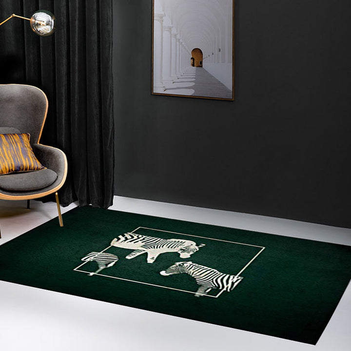 Stylish zebra pattern rug dark green Nordic rug polyester washable non-slip backing rug for the living room | Bowlift