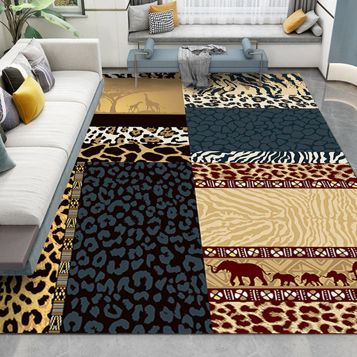 Brown novelty carpet polyester animal skin print carpet washable non-slip backing carpet for living room | Bowlift