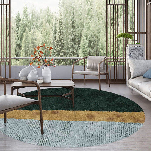 Green and gold novelty rug Polyester color block rug washable non-slip backing rug for living room | Bowlift