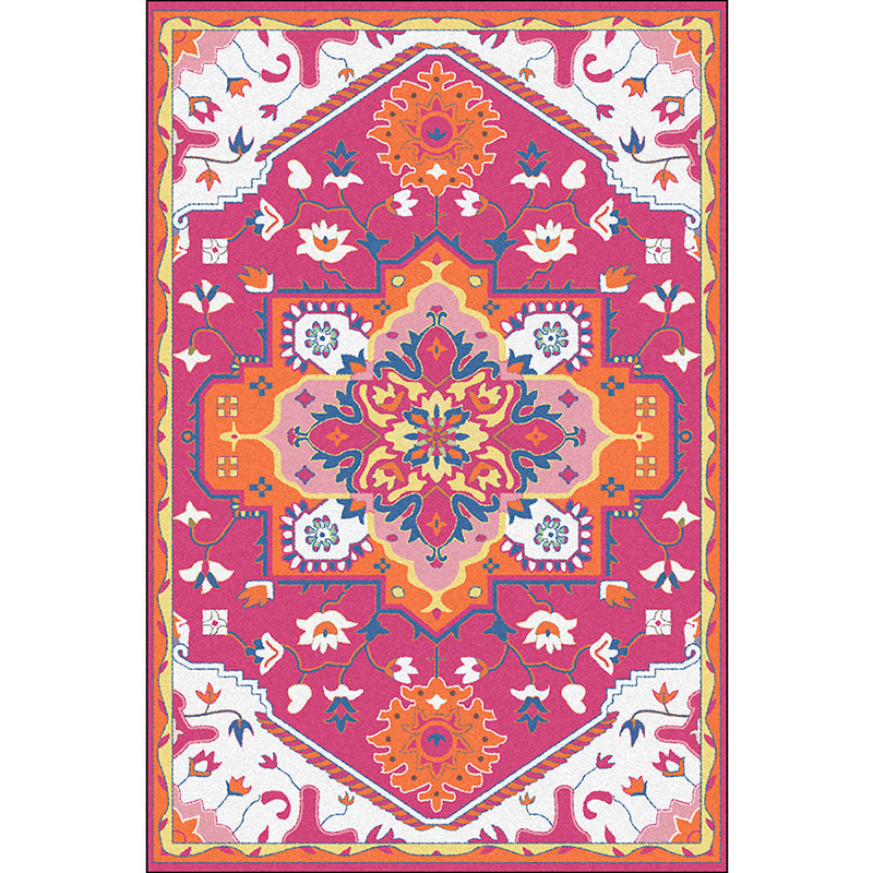 Pink and Blue Mediterranean Carpet Polyester Medallion Pattern Carpet Washable Non-Slip Backing Carpet for Living Room | Bowlift