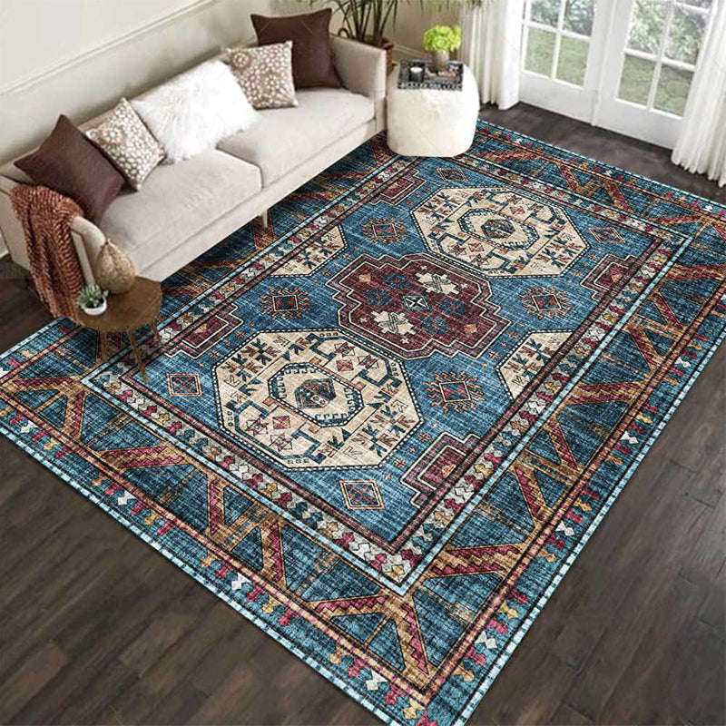 BowLift | Moroccan Medallion Pattern Rug Blue Polyester Rug Machine Washable Non-Slip Area Rug for Living Room