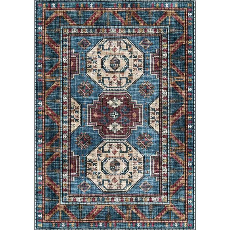 Moroccan medallion pattern rug blue polyester rug machine washable non-slip rug for the living room | Bowlift